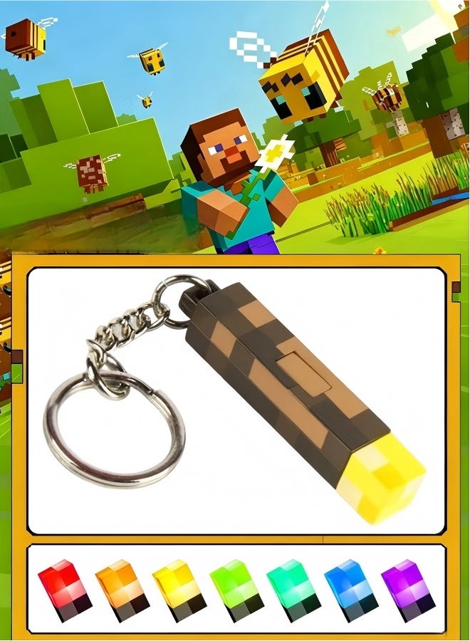 Minecraft Torch LED Keychain Night Light – 7 Color RGB Rechargeable USB Mini Torch Key Ring, Portable Bedside Lamp for Kids, Gaming Room & Home Decor - Image 1